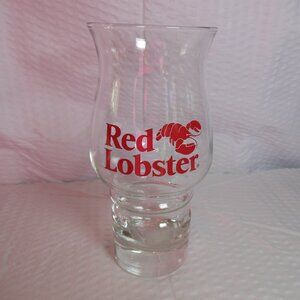 glass cocktail Red Lobster vintage tall clear hurricane glass w insignia 1980s